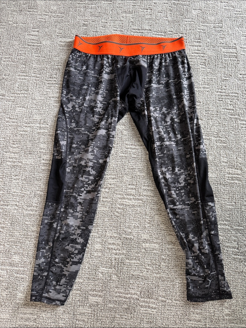 Old Navy Active Black and Gray Go-Dry Leggings with Orange Waist Detail